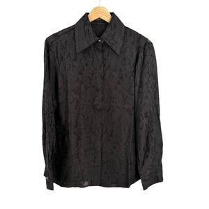 Mango MNG Button Up Shirt Size Small Black Lace Semi Sheer Long Sleeve